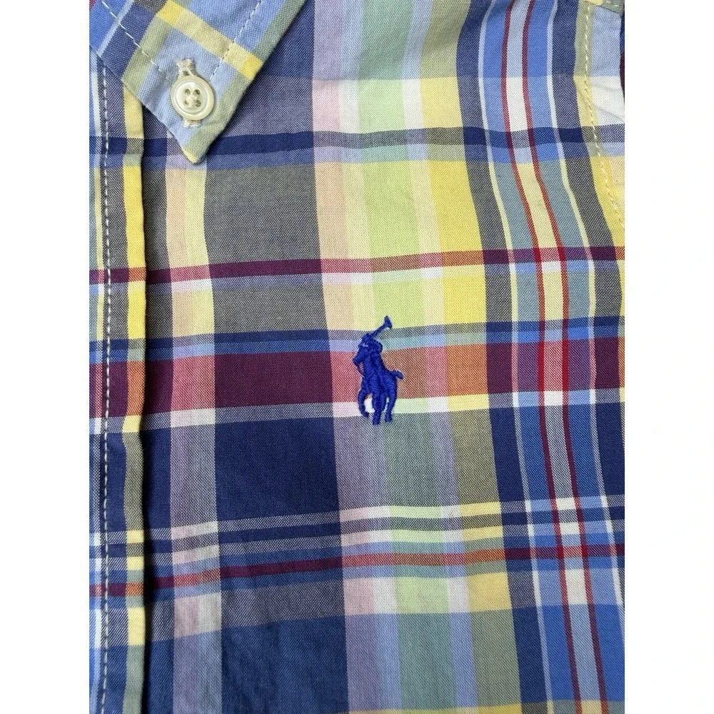 Ralph Lauren Boys 9M Plaid Long Sleeve Button-Up Shirt 100% Cotton Logo